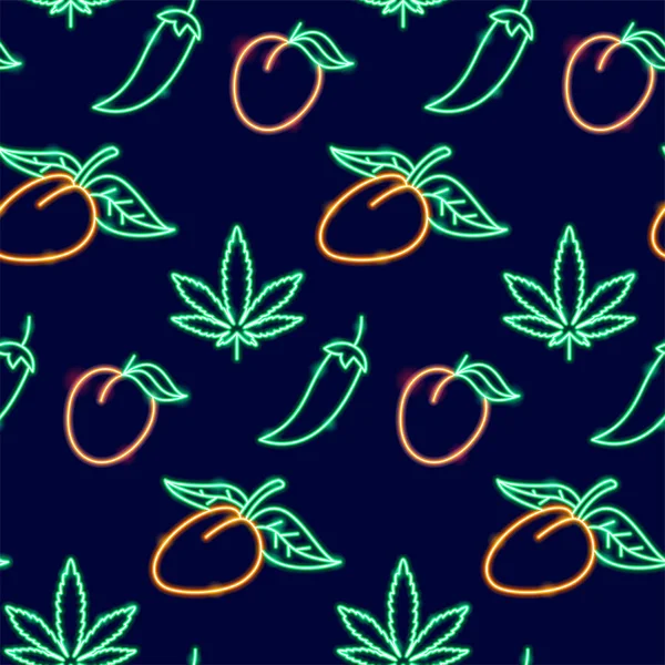 Mango marihuana patrón inconsútil de neón — Vector de stock