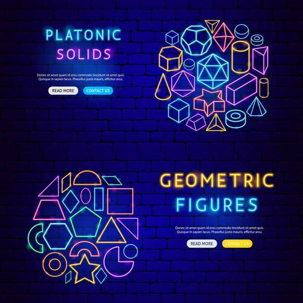 Geometrische Figuren Neon Banner — Stockvektor