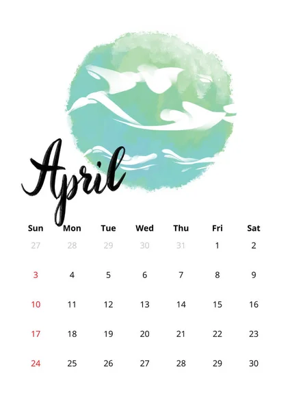 2022 Calendario Inglese April Raster Illustrazione Dello Schizzo Moderno Disegnato — Foto Stock