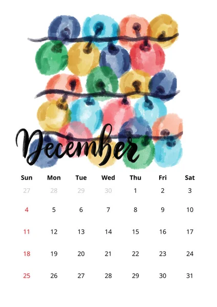 2022 Calendario Inglés December Raster Ilustración Boceto Moderno Dibujado Mano —  Fotos de Stock