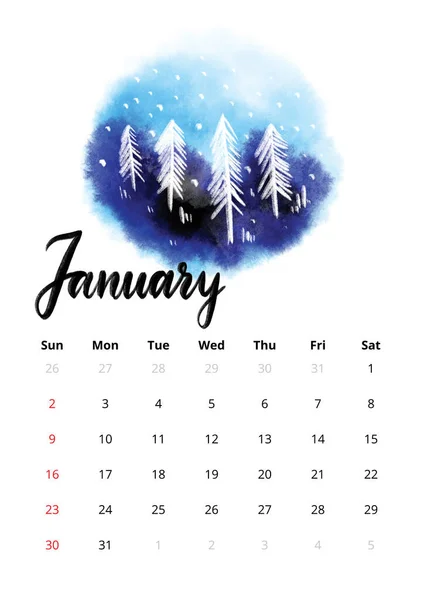 2022 English Calendar January Raster Illustration Hand Drawn Modern Sketch — Fotografia de Stock