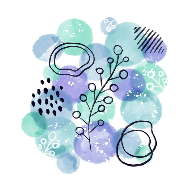 Blue Watercolor Floral Abstract Isolated Raster Illustration Hand Drawn Using — Zdjęcie stockowe