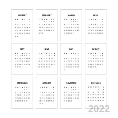 2022 Small Monthes Calendar clipart
