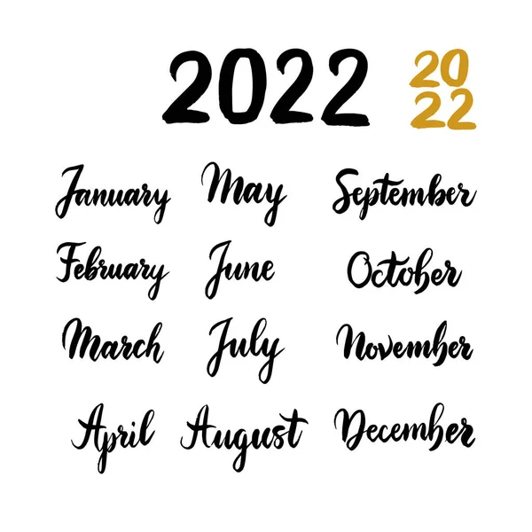 2022 Year Months Handwritten Brush Lettering — Wektor stockowy