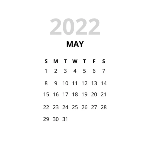 2022 Květen Měsíc Kalendář — Stockový vektor