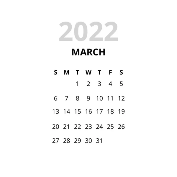 2022 년 3 월 22 일 월 달력 — 스톡 벡터