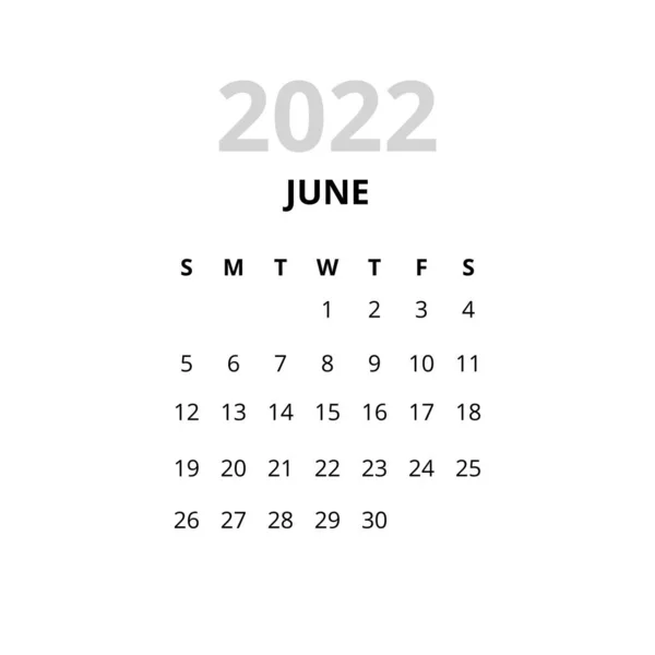 2022 Calendário do mês de junho —  Vetores de Stock