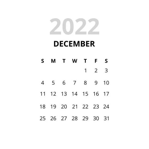 2022 Ημερολόγιο Δεκεμβρίου — Διανυσματικό Αρχείο