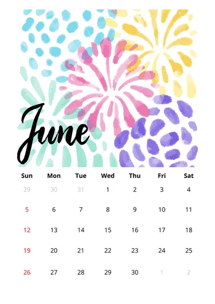 2022 Calendario Inglés Junio — Vector de stock