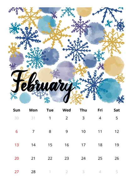 2022 English Calendar February — Stock Vector