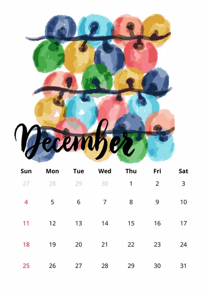 2022 English Calendar December — 图库矢量图片