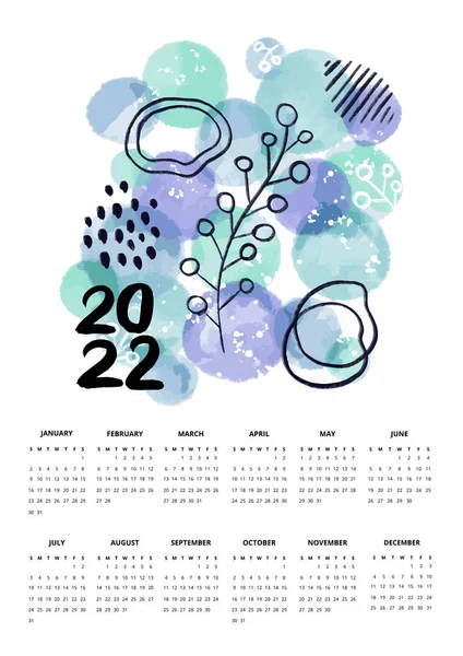 2022 Une page calendrier bleu — Image vectorielle