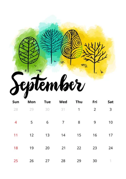2022 English Calendar September — Wektor stockowy