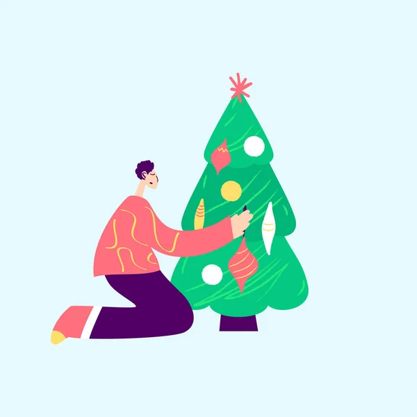 Man dekorera julgran — Stock vektor