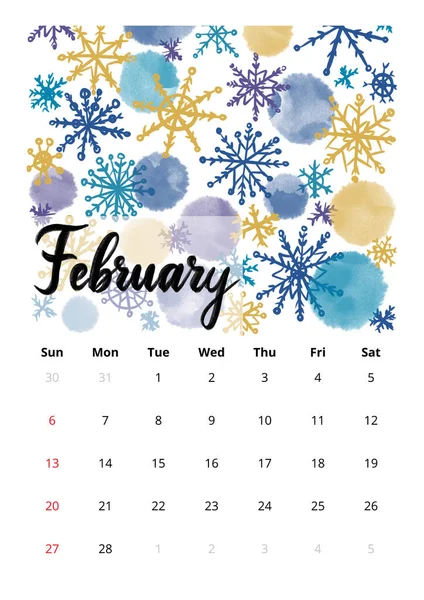 2022 English Calendar February Raster Llustration Hand Drawn Modern Sketch — 图库照片