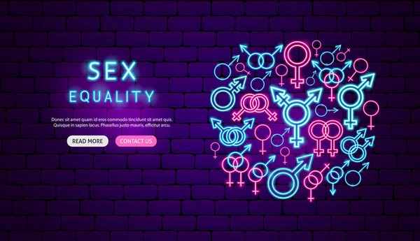 Sexo Igualdad Neón Banner Diseño — Vector de stock