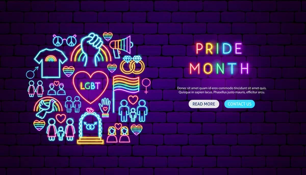 Pride Month Neon Banner Design — Stock Vector