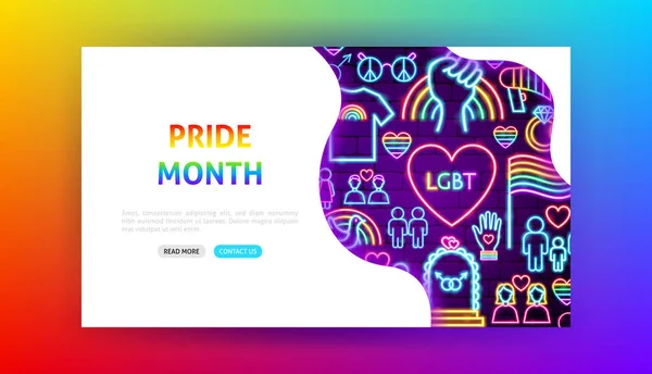 Pride Month Neon Landing Page — Stock Vector