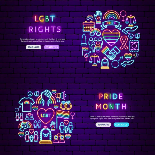Banners LGBT Neon — Vetor de Stock
