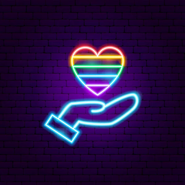 Holding Rainbow Heart Neon Sign — Stock Vector