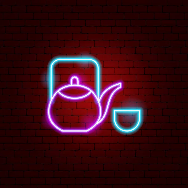 Japan Tea Teapot Neon Sign — Stock Vector