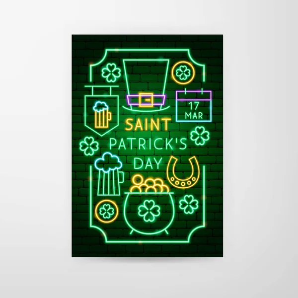 Saint Patricks Day Neon Flyer — Stock vektor