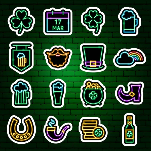 Saint Patrick Day Neon Stickers — Stock Vector