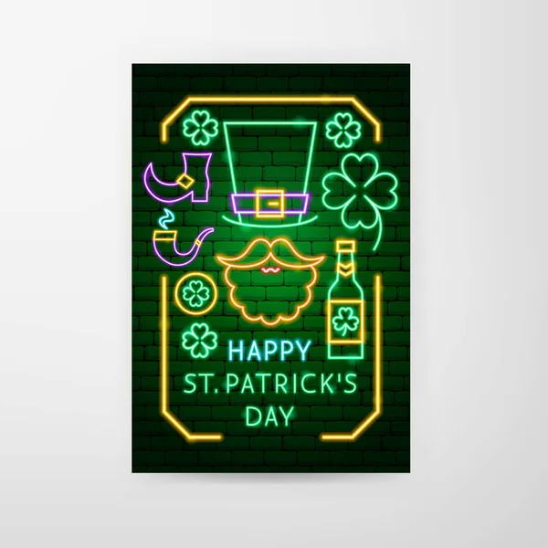 Glad Saint Patrick dag Neon Flyer — Stock vektor