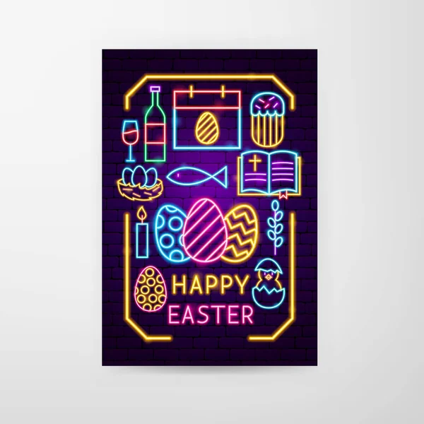 Happy Easter Neon Flyer — Stock Vector