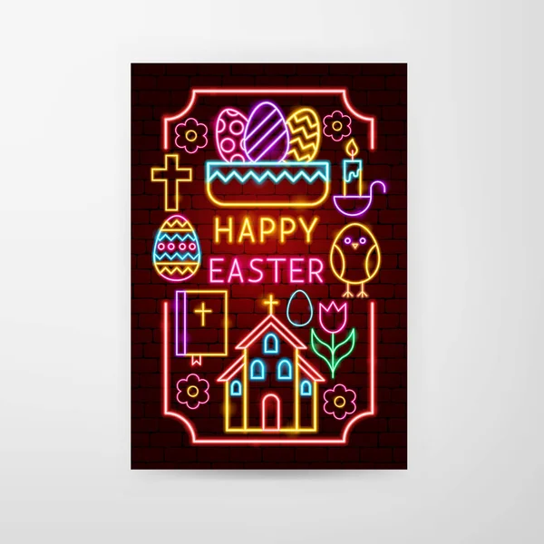 Easter Neon Flyer — Stock Vector