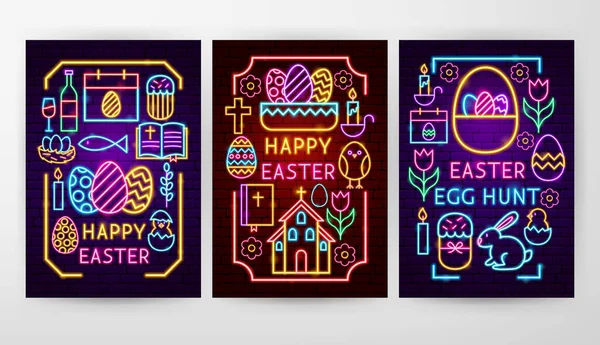 Easter Neon Flyer Concepts — Stock Vector