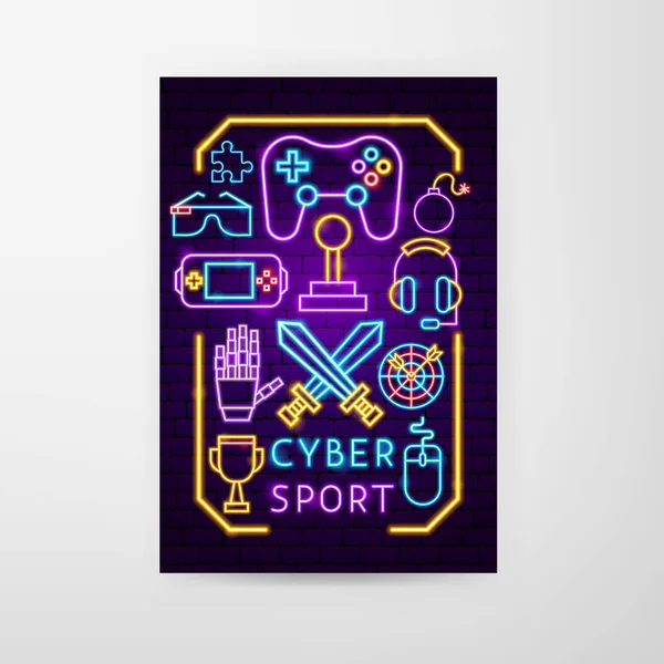 Cyber Sport Neon Flyer —  Vetores de Stock