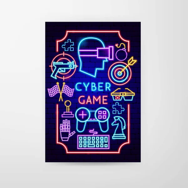 Cyber juego Neon Flyer — Vector de stock