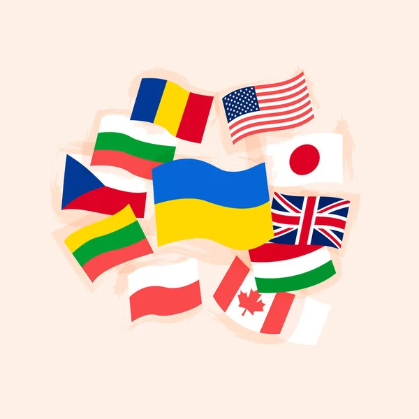 Ucrania Países de Apoyo Banderas — Vector de stock