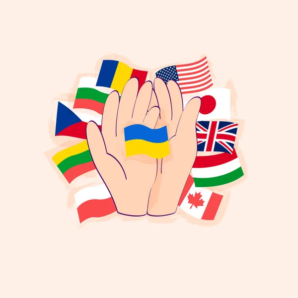 Verschillende landen ondersteunen Oekraïne Vlaggen — Stockvector