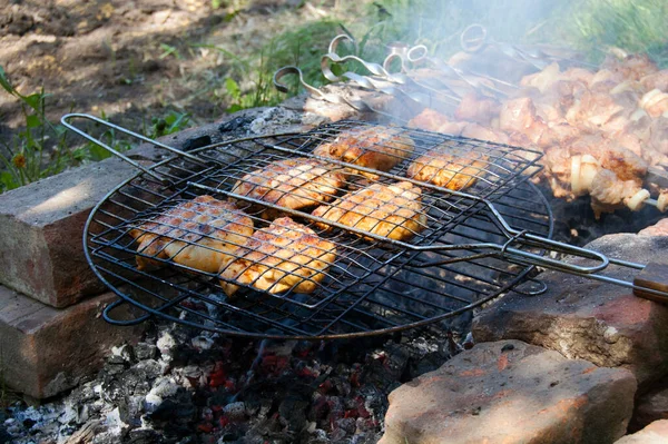 Kip BBQ Grill Buiten — Stockfoto