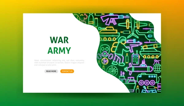 War Army Neon Landing Page — Stockový vektor