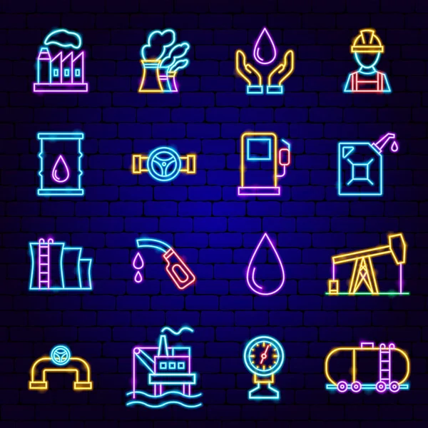 Oil Gas Neon Icons — Vettoriale Stock