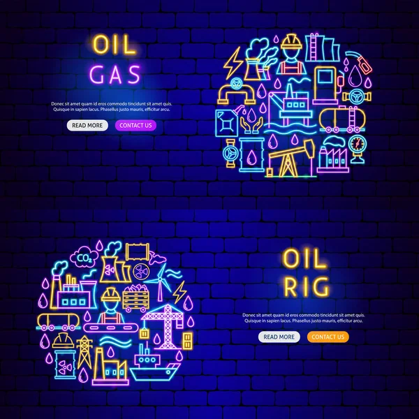 Oil Gas Neon Banners — Archivo Imágenes Vectoriales