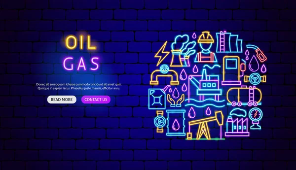 Oil Gas Neon Banner Design — Stockový vektor