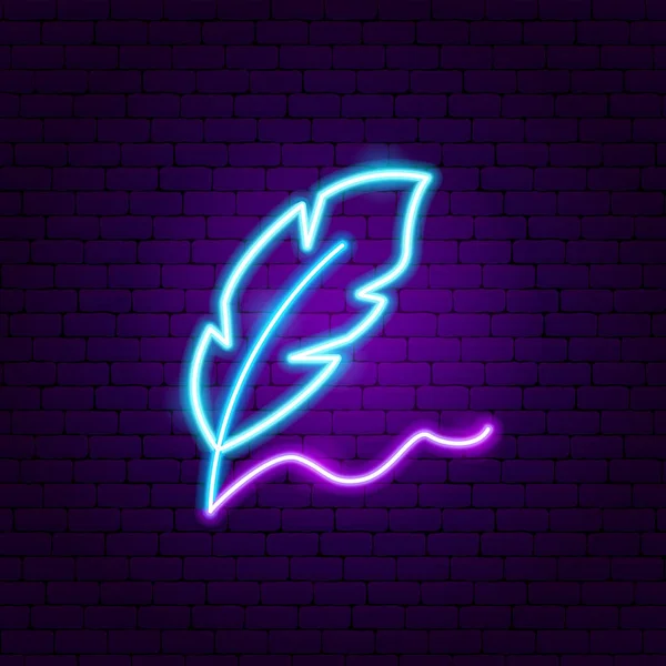 Pen Feather Neon Sign Vector Illustration Writing Promotion — Vettoriale Stock