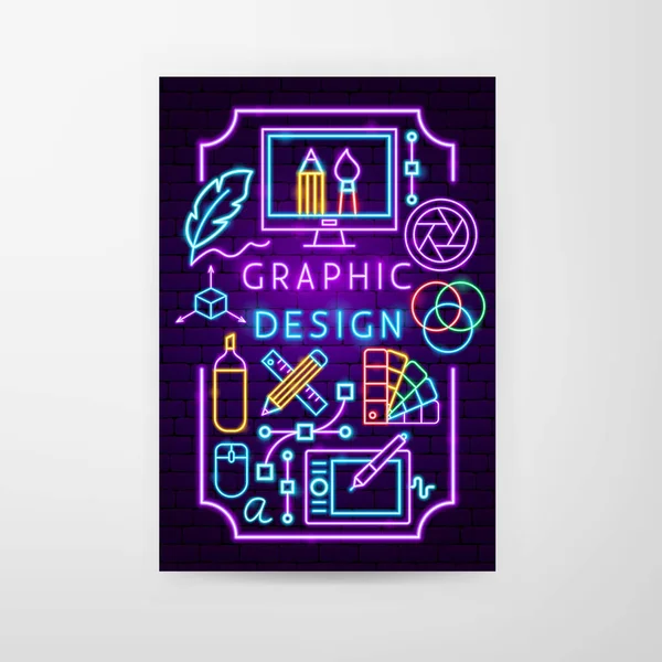 Graphic Design Neon Flyer Vector Illustration Designer Promotion — Stockvektor