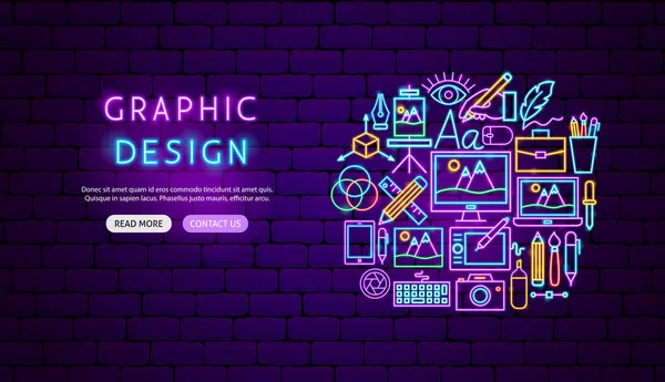 Grafik Design Neon Banner Vektorillustration Der Designerförderung — Stockvektor