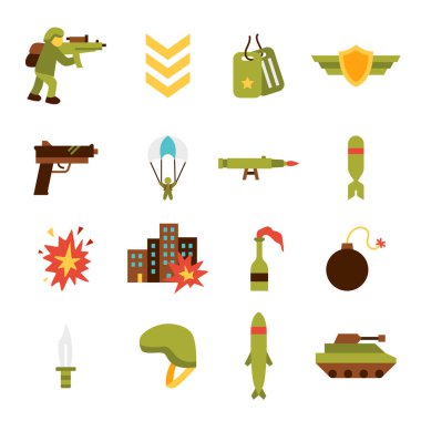 Savaş Ordu Nesneleri. Askeri Sembollerin Vektör İllüstrasyonu.