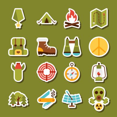 Savaş Askeri Çıkartmaları. Ordu Sembollerinin Vektör İllüstrasyonu.