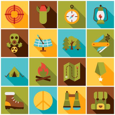 Savaş Askeri Renkli Simgeler. Ordu Sembollerinin Vektör İllüstrasyonu.