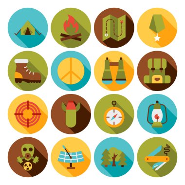 Savaş Askeri Düz Simgeler. Ordu Sembollerinin Vektör İllüstrasyonu.