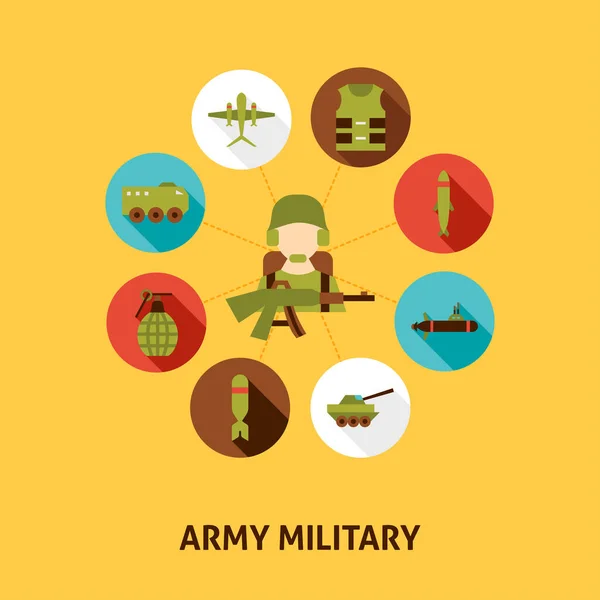 Armádní Vojenská Koncepce Ikony Vektorové Ilustrace Válečných Symbolů — Stockový vektor