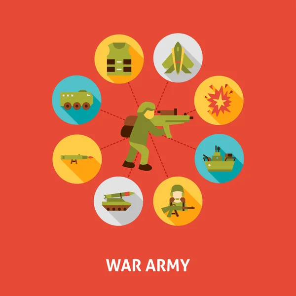 Koncepce Válečné Armády Ikony Vektorová Ilustrace Vojenských Symbolů — Stockový vektor