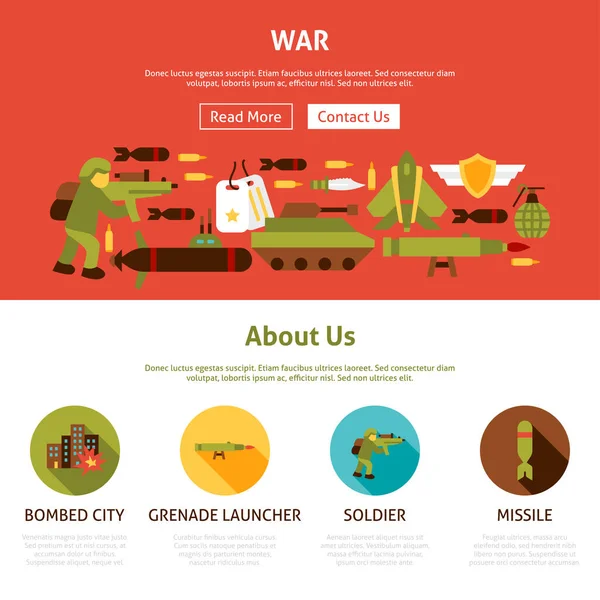 War Website Design Vektorové Ilustrace Vojenských Symbolů — Stockový vektor